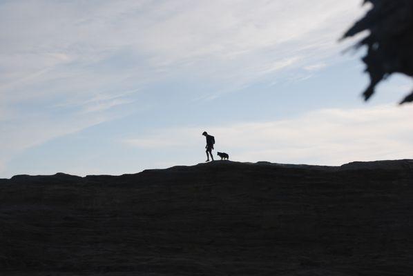 JoJo and I walking a ridge on the Oregon Coast.