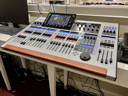 Berhringer WING audio console with Behringer stage box. Reedy Fork Baptist Church, Greenville, SC.