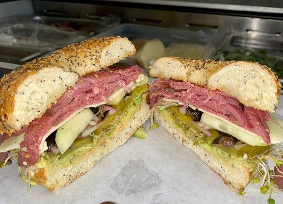 Everything bagel with pastrami and pepper jack!