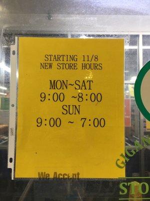 NEW STORE HOURS  NOVEMBER 2021