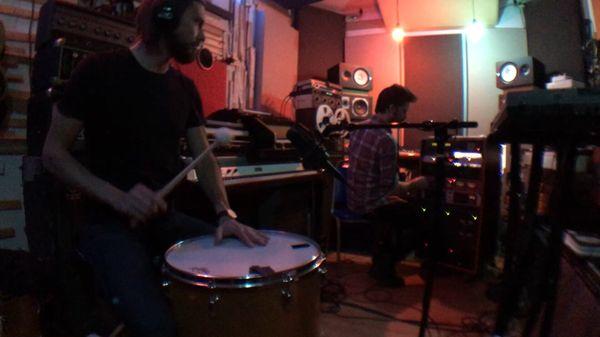 Mason & Matt recording percussion @ Proper Pop studios