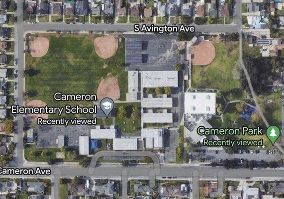 a photo of cameron elementary on google maps and the park next to it