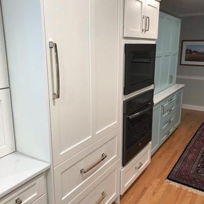 Fridge, fridge where is the fridge? MHCC integrated it beautifully.  The blue countertop pantry cabinet for groceries and glassware.