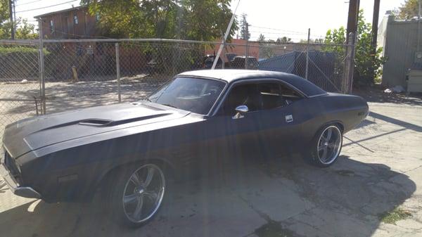 Classic Dodge Challenger with a Vinyl Top.