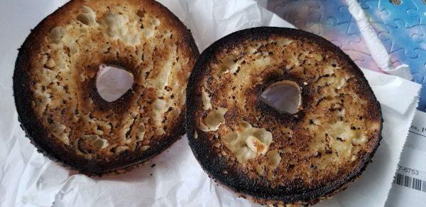 Face down frosted donuts, bagels with out the butter even though you asked now to charcoal bagels sadly this is what dunkin provides