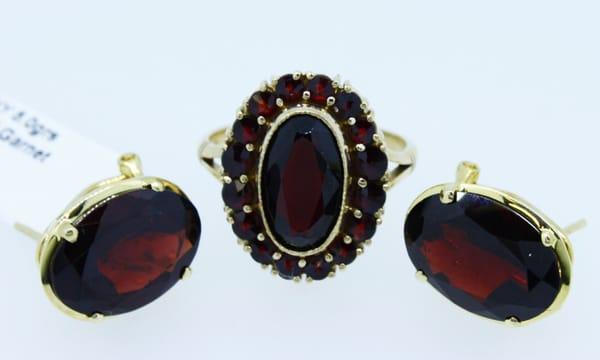 Garnet ring and earring set.