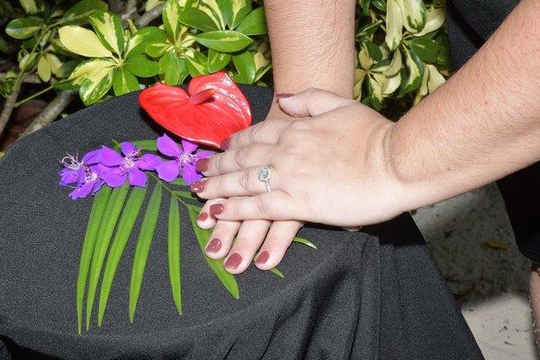 Diamond Engagement Ring on my fiancé's hand for reference.