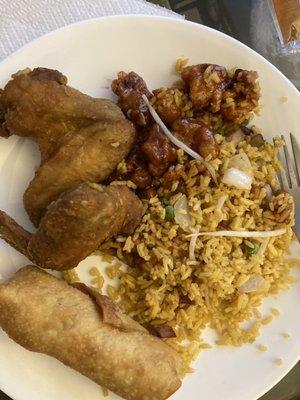 Special 3-in-1 Combo! I got General Tso's Chicken with Chicken Wings and Pork Fried Rice. Comes with free egg roll or soda. SOO GOOD!!!