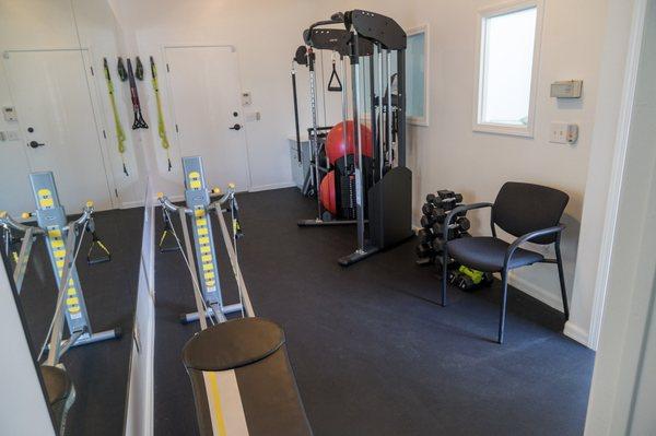 Total Gym, Cable Column, Weight Rack, Recumbent Bike, TRX & more in our gym!