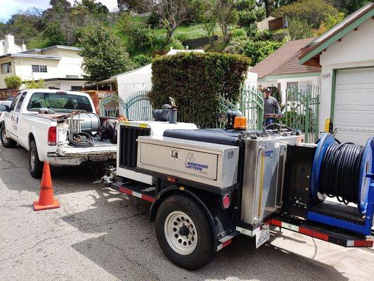 Hydro jetting machine for residential and commercial sewer lines.