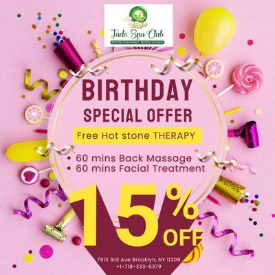 Birthday Special Offer!

Come visit us at Jade Spa Club.