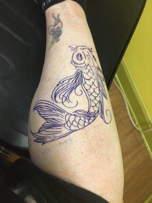 Stencil for placement, lower left leg