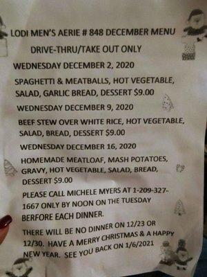 December meals to be served.