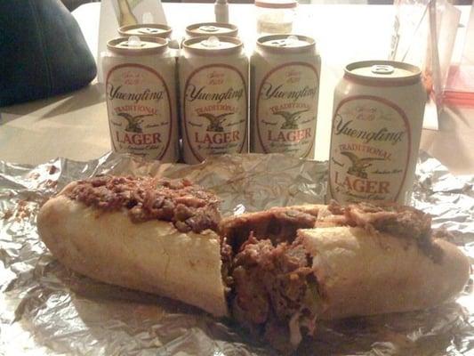 Loaded Cheesesteak from Balky's, with Yuengling's backing it up