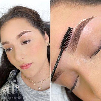 Love the soft natural color of this eyebrow tattoo