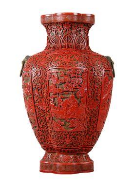 Rare Three-Color Lacquer Quadrilobed Vase; Qing Dynasty