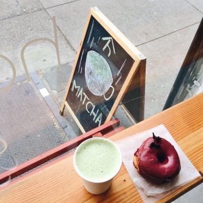 matcha + hibiscus donut