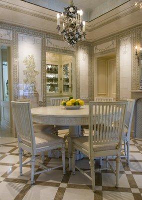 Breakfast room with tile walls and ceiling, customized for Michael Simon, a NY designer.