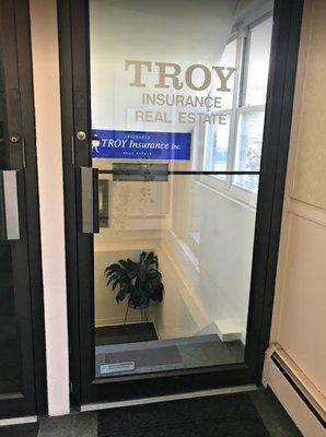 Inside lobby to the Troy Insurance office.