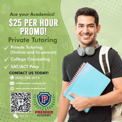 Improve your grade, test scores and college planning. Premier Academy will help you get there! Contact us at (626) 765 3519