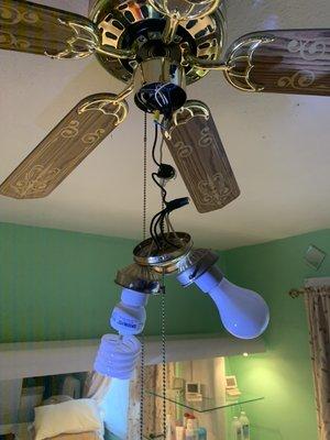 Ceiling light installation or electrical work.