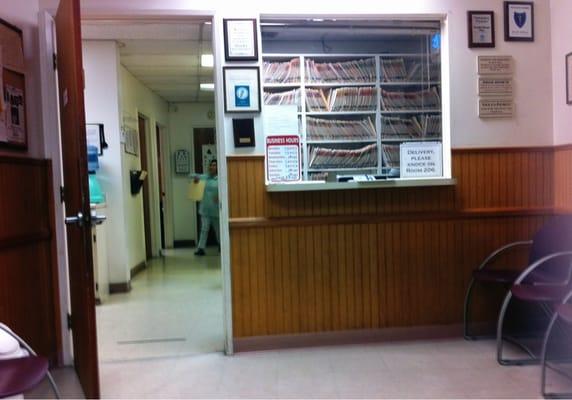 Inside leads to the nurse's office, several exam rooms, & the doctors main office