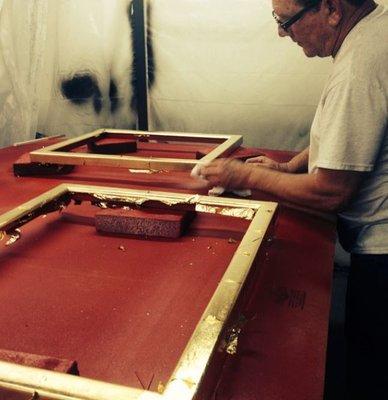 gold leafing application process on frame