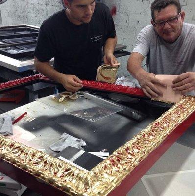 gold leafing application process on frame