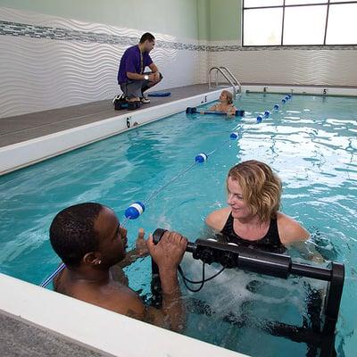 Aquatic Physical Therapy in a 360 square foot pool, heated to 94 degrees.