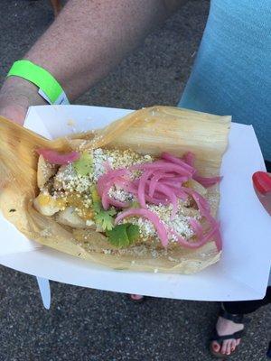 Tamale veggies cheese escabeche, sans the pulled pork at Staten Island Mall Food Truck Fest