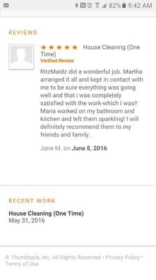 A service review of the quality cleaning Ritz Maidz provides.