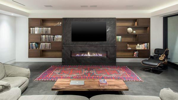 Living room fireplace and TV