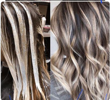 Balayage highlights with root smudge $money piece$