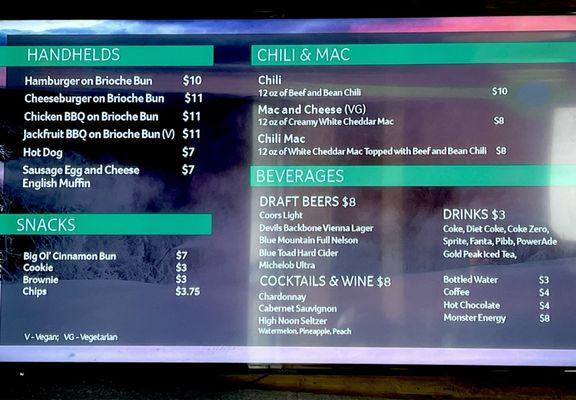 Checkerberry menu as of January 2024