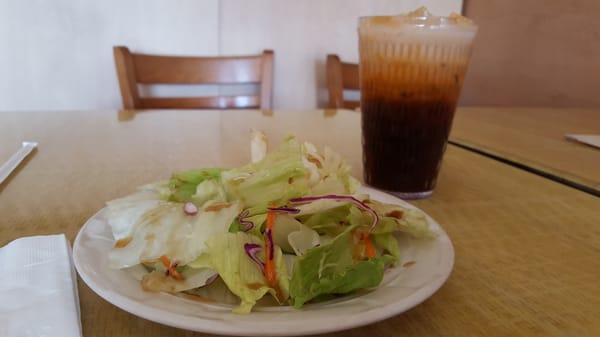 Thai iced tea and complimentary salad!