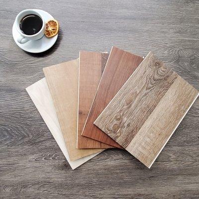 Viloor Luxury Vinyl flooring planks. Warm pallet.
IVORY #1714, GOLDEN OAK #3026, CHERRY RUSTIC #2356, KOA #3509, VINTAGE BROWN #2053