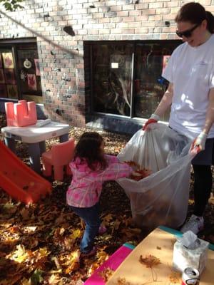 Nordstrom staff came to help rake the leaves!