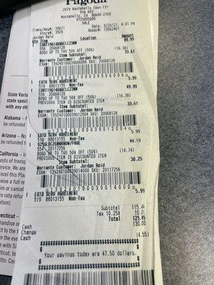 Receipt $49.99