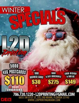 WINTER SPECIALS AT L2D PRINTING INC.