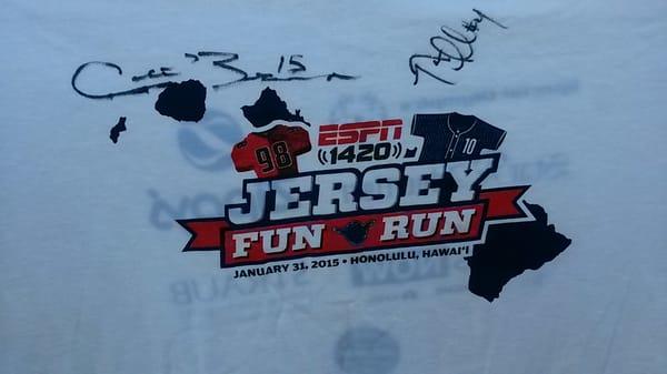 My shirt, autographed by Colt Brennan & Nate Ilaoa