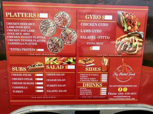 Menu, this is a new truck so no prices yet.