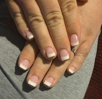 French manicure using dipping powder and acrylic tips