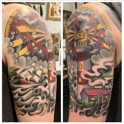 Stormy Seas cover up piece by Cathy 
Visit her instagram at https://www.instagram.com/noblehandtattoo/