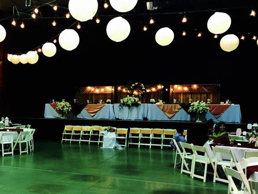 Quince main table set up on stage