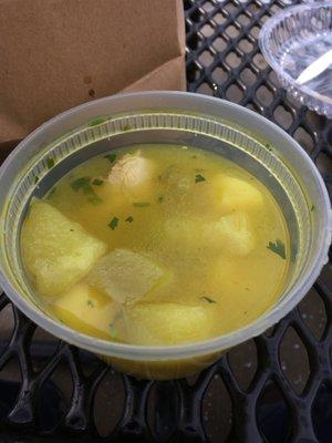 Chicken soup:  chicken, potato, and squash or mellon.