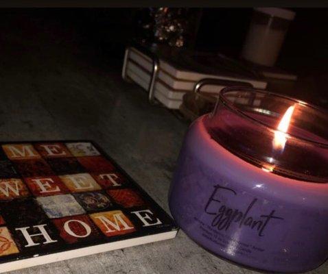 Eggplant, an amber, noir, and vanilla soy wax scented candle