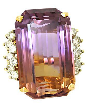 14k yellow/white gold emerald cut bicolor Amethyst (Ametrine) and diamond ring