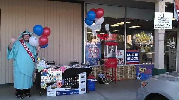 Office front at Tustin Liberty Tax, enjoying our frequent roadside parties.