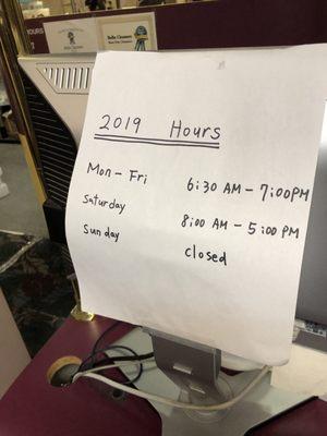 New hours for 2019