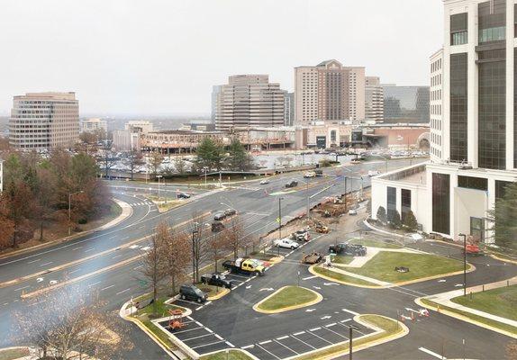 The view from Industrious Tysons faces Tysons Galleria